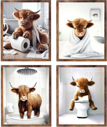 Miniatura 17 de Arte de pared enmarcado para baño, arte de pared divertido para decoración de baño, impresiones artísticas de animales de foca sosteniendo pañuelo