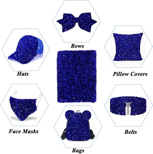 Miniatura 2 de The Yard - Tela de lentejuelas azules de 1 yarda, tela elástica de lentejuelas, tela de tapicería azul real brillante para coser, tela de punto
