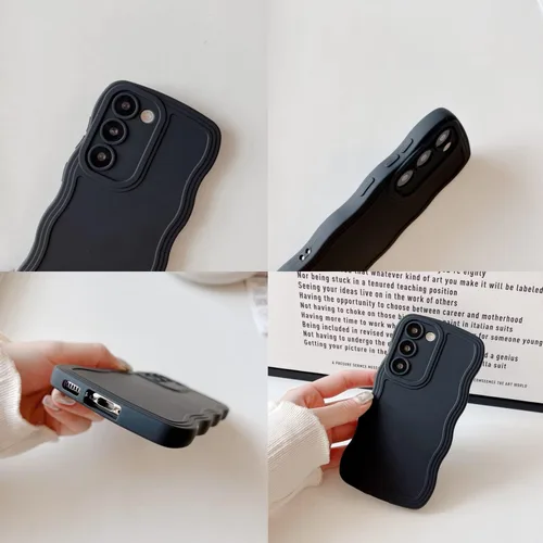 Miniatura 5 de UEEBAI Funda de silicona con marco de ola para Samsung Galaxy S22 5G, funda de teléfono con marco de ola linda, ajuste delgado, amortiguador de Negro