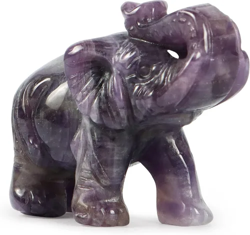 Miniatura 10 de SMQ Estatua de decoración de elefante de cristales de amatista de 2.0 pulgadas, piedras preciosas talladas a mano, figuras de cristal de buena