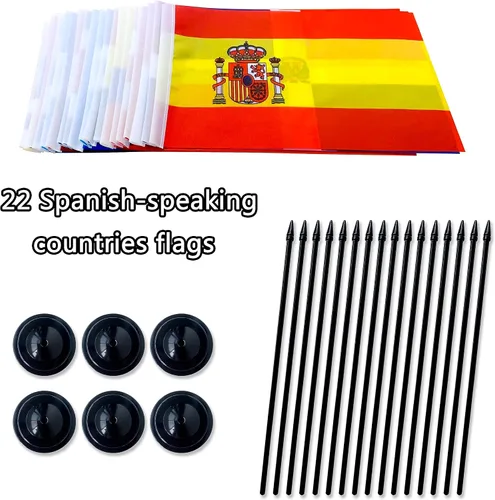 Miniatura 3 de TSMD Juego de banderas de escritorio de habla hispana de 22 países, pequeñas mini banderas latinoamericanas de oficina para decoración del mes