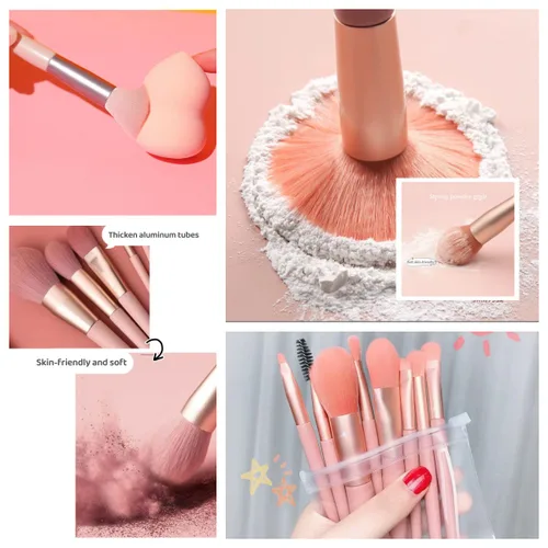 Miniatura 5 de Juego de brochas de maquillaje de 7 a 8 piezas, para base, polvo, sombra de ojos rubor, pestañas y corrector OPP Bag (beige)