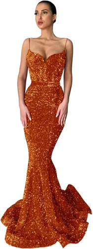 Vestidos de fiesta de lentejuelas brillantes, vestidos largos de fiesta con tirantes delgados, vestidos formales de sirena para mujer 2024