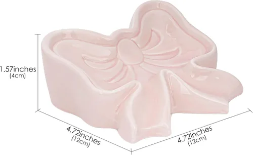 Miniatura 2 de Jabonera con lazo, caja de jabón de cerámica en forma de lazo, jabones de cerámica para baño, fregaderos, cocina (rosa)