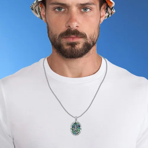 Miniatura 132 de Odinstone Collar de plata de ley 925 con medalla de San Miguel/San Cristóbal/San Benito/Crucifijo de Jesús/San Uriel/Arcángel Rafael para hombres