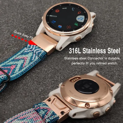 Miniatura 4 de Abanen Correas elásticas de nailon para reloj Garmin Fenix 8 de 1.61 pulgadas, epix Pro de 1.654 pulgadas, Fenix 7S, 6S/5S, ajuste rápido, 20