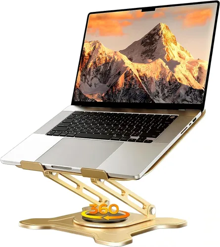 Miniatura 11 de JCZT Soporte ajustable para computadora portátil, base giratoria de 360°, soporte ergonómico para computadora, elevador plegable para oficina y Negro