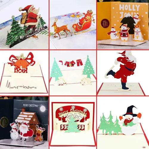 Tarjetas de felicitación de Navidad 3D, 9 unidades, tarjetas emergentes hechas a mano con sobre, juego de 9, para Navidad, Año Nuevo, vacaciones de