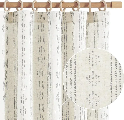 Miniatura 16 de jinchan Cortinas bohemias a rayas para sala de estar, cortinas de lino estilo granja de 63 pulgadas de largo, 2 paneles para dormitorio, mudcloth