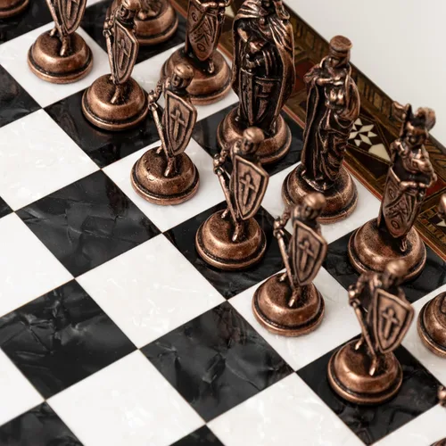 Miniatura 8 de Juego de ajedrez de madera hecho a mano de 15 pulgadas con piezas de metal del ejército británico, tablero de almacenamiento de lujo, regalo