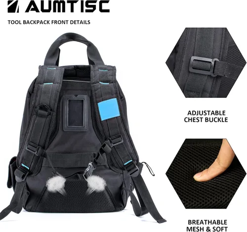 Miniatura 5 de AUMTISC Mochila de Herramientas para Hombres, Organizador de Almacenamiento de Herramientas de Servicio Pesado, Mochila de Bolsas de Trabajo