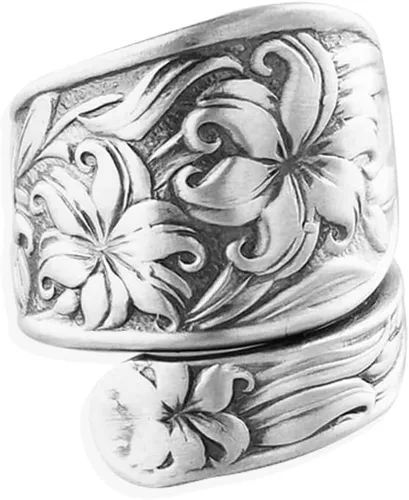 OIDIMS Anillo de cuchara vintage con flor de lirio bohemio para mujeres, adolescentes, niñas, anillo abierto, tallado, flores victorianas, flores