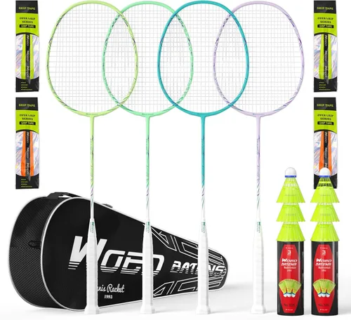 Miniatura 8 de Raquetas de bádminton profesionales de fibra de carbono para patios traseros y gimnasio Paquete de 2 piezas