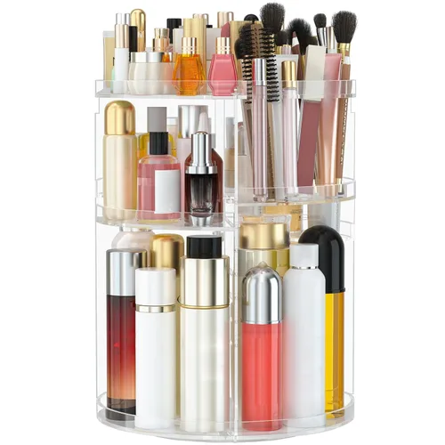 Miniatura 9 de Organizador de maquillaje giratorio grande de 360 grados para mostrador, organizadores de maquillaje acrílico azul, organizador de perfumes
