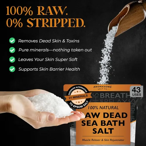 Miniatura 2 de Aromasong Sal de baño del mar muerto cruda, mínimamente limpia, contiene más minerales del mar muerto, incluyendo barro del mar muerto, sales 100%