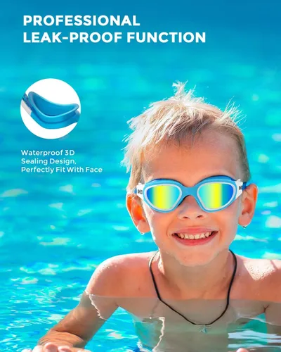 Miniatura 5 de OMID Kids Swim Goggles, P2mini Polarized Swimming Goggles Comfortable for Age 6-14 Marco azul con lente dorada con espejo A1