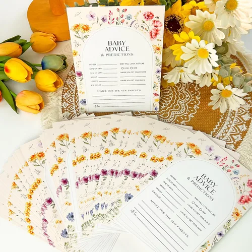 Miniatura 6 de JOETMAE Tarjetas de juegos de baby shower de 5 x 7 pulgadas, predicciones florales y tarjeta de consejos, 50 tarjetas grandes de predicciones