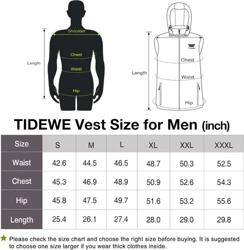 Miniatura 6 de TIDEWE Chaleco térmico para hombre con capucha térmica retráctil y batería para cazarsenderismo (negro y siguiente camuflaje G2, S-XXXL)