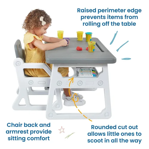 Miniatura 4 de ECR4Kids Escritorio y silla para niños pequeños, muebles para niños, gris/gris claro, 2 piezas