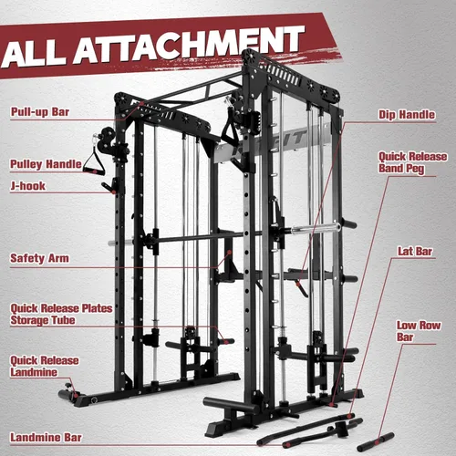 Miniatura 7 de RitFit Máquina M1 Pro Smith con sistema de cruce de cables, jaula multifunción para sentadillas para gimnasio en casa, rack de energía y paquetes