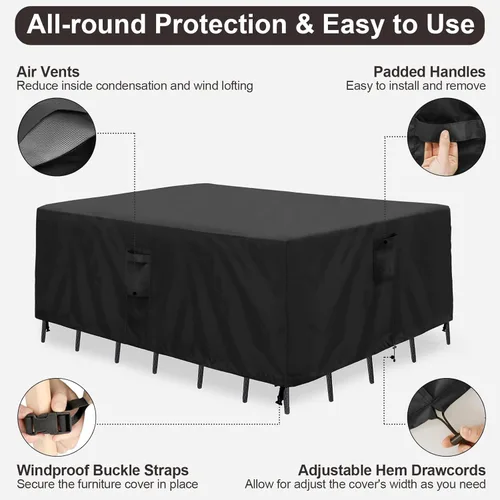 Miniatura 5 de PureFit Fundas para muebles de patio, funda impermeable para muebles de mesa de exterior rectangular, cubierta de sofá seccional de patio