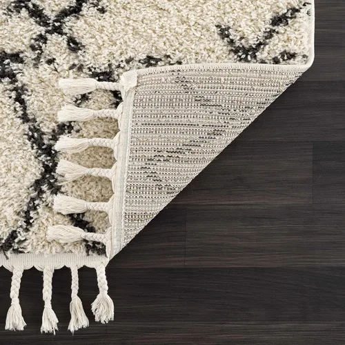 Miniatura 133 de Hauteloom, Duncans - Alfombra de estilo granja de pelo mullido para sala y dormitorio, con borlas - Beige, carbón, gris - 2 pies 7 pulgadas x 7 pies
