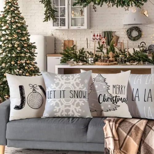 Miniatura 3 de OTOSTAR Juego de 4 fundas de almohada de Navidad de 45.7 x 45.7 cm, decoración navideña de granja, fundas de almohada de Navidad Joy Xmas Tree Let
