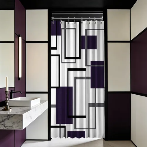 Miniatura 51 de Cortina de Ducha en Blanco y Negro Geométrica Cortinas de Ducha para Decoración de Baños de Hombres Juego de Cortina de Baño en Negro Blanco y Gris