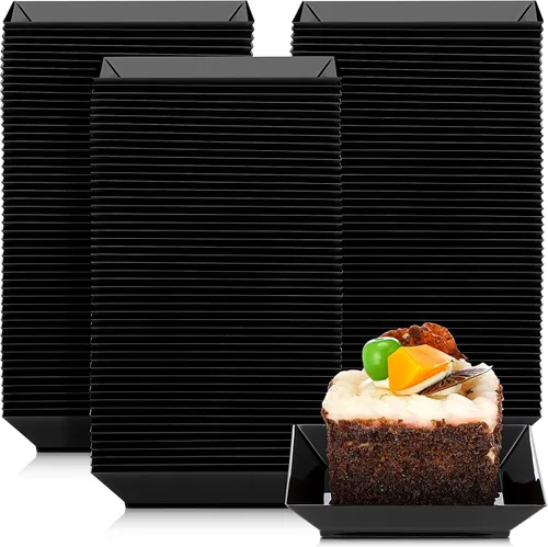 Nuogo 300 platos cuadrados de plástico para postre de 3.6 pulgadas, platos desechables cuadrados para fiestas, mini platos de muestra para