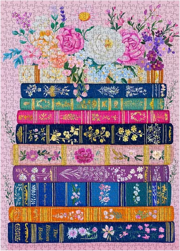 Miniatura 9 de PICKFORU - Rompecabezas de 1000 piezas con diseño de flores silvestres para adultos, diseño floral de primavera imposible para amantes de los libros