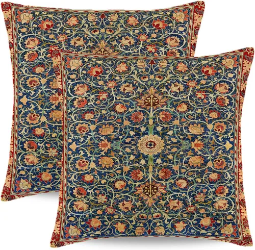 Juego de 2 fundas de almohada florales vintage de 16 x 16 pulgadas, patrón de alfombra étnica bohemia, fundas de almohada decorativas cuadradas de