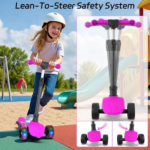 Miniatura 3 de Electric Scooter, 80W Motor, 3 Levels Adjustable Handlebar, 5 Mph Safe Speed, Lighted Up Wheel, Lean-to-Steer Design, Foldable Kick Scooter Boys &