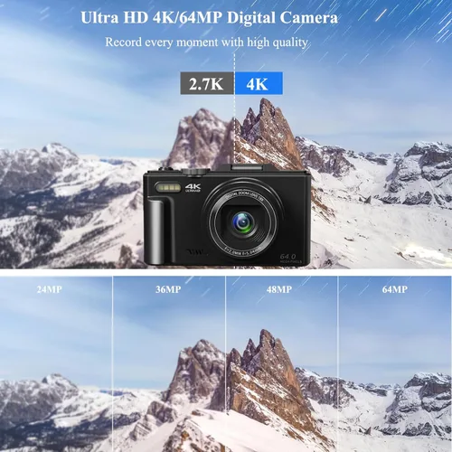 Miniatura 2 de Cámara digital 4K para fotografía, cámara de vlogging de 64 MP para YouTube, cámaras de vlog WiFi con zoom digital de 18X, pantalla abatible de 3