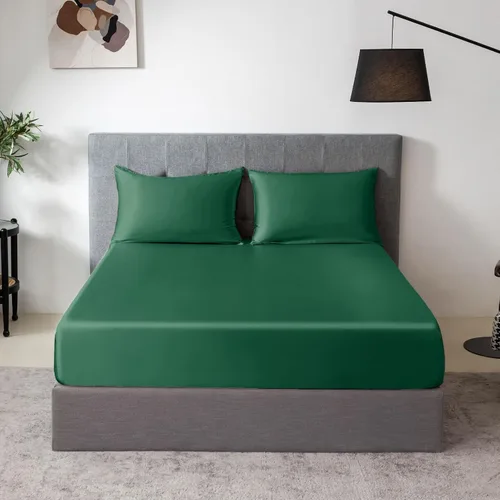 Miniatura 36 de THXSILK Juego de sábanas bajeras de 100% seda de morera, 3 piezas de seda 7A+, transpirable, suave, sábana bajera de 16 pulgadas de profundidad, 2