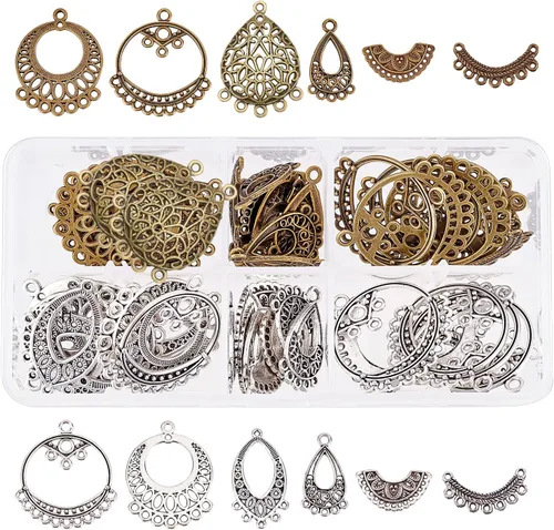 Miniatura 12 de SUNNYCLUE 1 caja de 64 piezas surtidas de lámparas de araña, estilo tibetano, bronce antiguo, atrapasueños, aretes, hallazgos, bucles, conectores