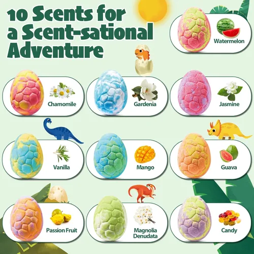 Miniatura 5 de Bombas de baño de dinosaurio para niños con sorpresa en el interior, paquete de 10 huevos de dinosaurio naturales con juguetes exclusivos de Huevos