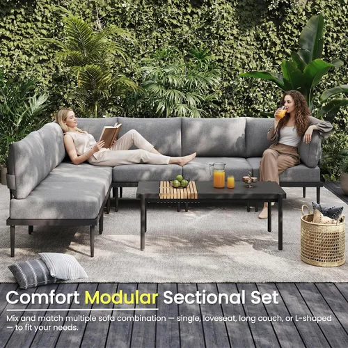 Miniatura 5 de Sundale Outdoor Juego de 4 piezas de muebles de metal para patio, sofá seccional para exteriores con cojín de olefina de 6 pulgadas, modernos
