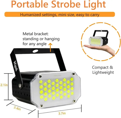 Miniatura 8 de Luz estroboscópica de Halloween, 36 luces LED estroboscópicas blancas superbrillantes, activadas por sonido y control de velocidad de flash, mini