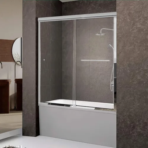 Miniatura 6 de Fab and Mirror - Puerta de ducha doble corredera para baño, serie Sorrento Lux, acabado de níquel cepillado, ajustable de 44 a 48 pulgadas de ancho