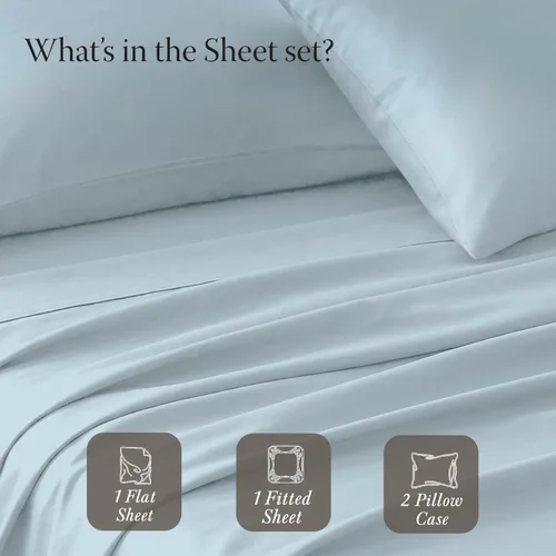 Miniatura 4 de Threadmill Home Linen juego de sábanas de 400 hilos, 100% algodón, ropa de cama de lujo, tamaño King, juego de 4 unidades, tela satinada suave Azul