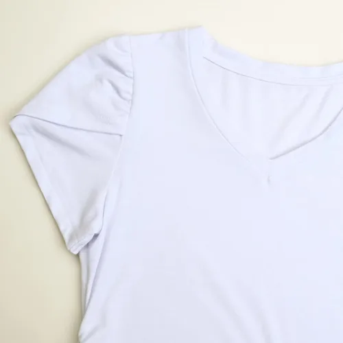 Miniatura 3 de GINKANA Camiseta de maternidad con manga corta de pétalo, cuello en V, con laterales fruncidos, informal, básica, túnica para embarazo