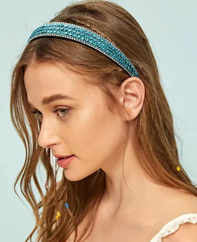 Miniatura 4 de Wecoe Diadema con diamantes de imitación para mujeres y niñas, azul, diadema de moda, antideslizante, brillante, cristal, diamante, banda fina