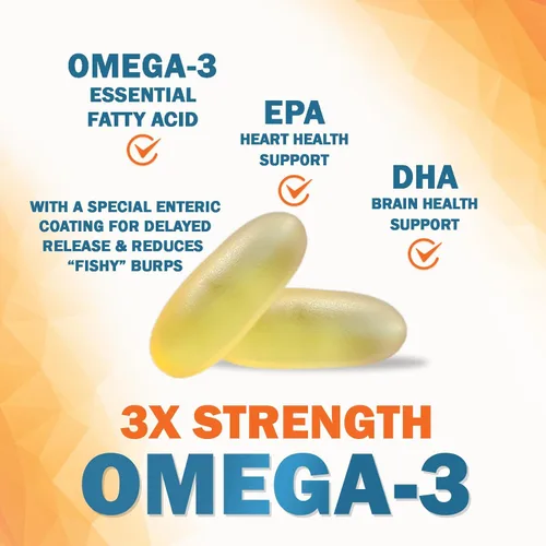 Miniatura 3 de Suplementos de aceite de pescado Omega 3 – 2400 mg de aceite de pescado por porción – Omega-3 de triple fuerza con ácidos grasos EPA y DHA – Apoyo