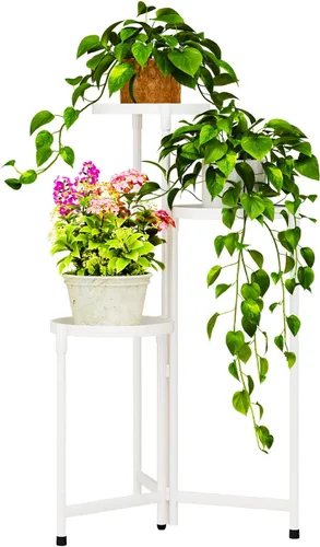 Miniatura 14 de Soporte negro de 2 niveles para plantas en interiores, 30 pulgadas de alto, estante de esquina de metal resistente para plantas estrechas para piso