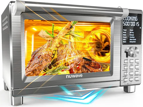 Nuwave Bravo XL Pro - Horno tostador con freidora de aire con combo de parrilla, nuevo sistema de convección ultrarrápido 2025, 35% más crujiente, 2