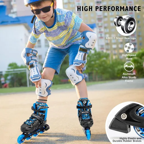 Miniatura 3 de Kuxuan - Patines en línea ajustables para niños, jóvenes y adultos, patines iluminadores con ruedas iluminadas 2-Azul