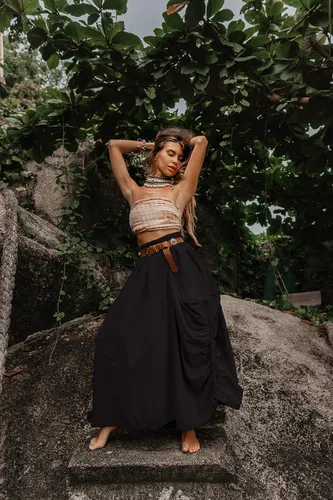 Miniatura 5 de Falda maxi bohemia con bolsillos para mujer, de algodón orgánico, hippie, gitano