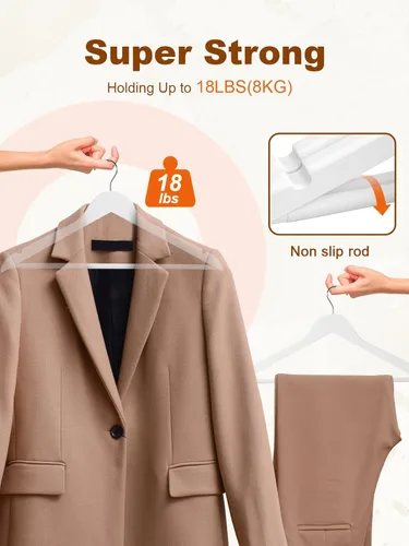 Miniatura 3 de HOUSE DAY Ganchos de madera para ropa, 20 unidades, acabado suave y blanco, colgador de madera de alta calidad para ropa.