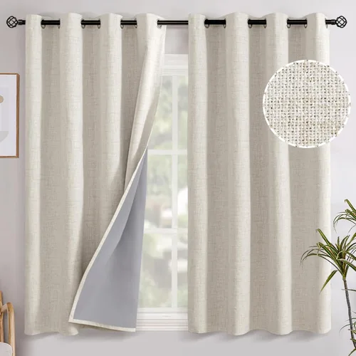 Miniatura 35 de YoungsTex - Cortinas opacas de lino para dormitorio, oscurecimiento de la habitación, cortinas con textura de lino, paneles con aislamiento térmico
