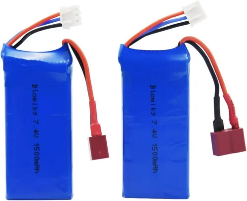 Miniatura 2 de Blomiky Paquete de 2 baterías recargables de 7.4 V 1500 mAh 40C Lipo 11.1 Wh enchufe T y cable USB adecuado para 9005E 300E 302E 9155 9156 y WLtoys